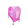 Pink baby swing cradle with mosquito net, foldable design, and comfy bedding