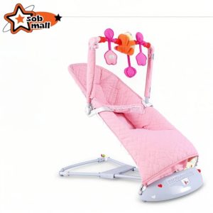 Portable baby bouncer with soft seat and toy bar for travel and home use