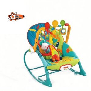Colorful baby bouncer rocker with toy bar, vibration and music feature – perfect for infants and toddlers
