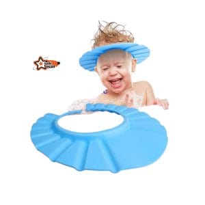Baby shampoo cap protecting infant’s eyes and ears during bath time, soft adjustable EVA foam cap