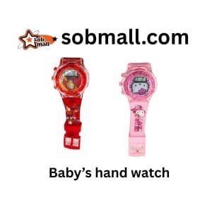 Kids wrist watch with cartoon design in red and pink colors – digital display