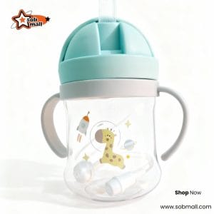 weighted straw cup for toddlers with monkey design and easy-grip handles