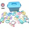 Baby rattle toy set with pastel colors and green storage box – available at sobmall.com