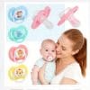 A happy baby using a nontoxic silicone newborn pacifier orthodontic BPA-free
