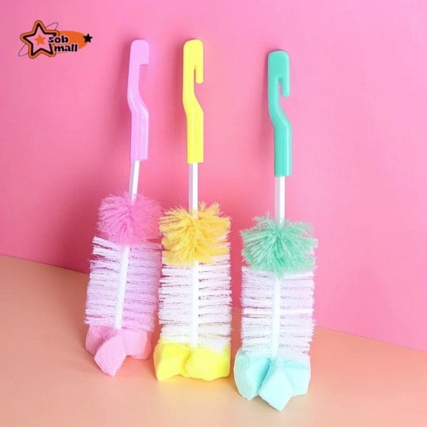 Durable baby bottle cleaning brush with sponge tip for easy bottle washing