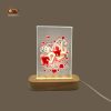 3D Crystal Anniversary Gift Lamp with Interlocking Hearts and LED Wooden Base - Sobmall