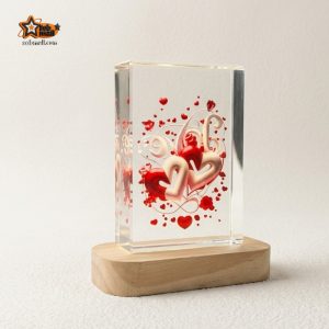 3D Crystal Anniversary Gift Lamp with Interlocking Hearts and LED Wooden Base - Sobmall